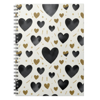 Chic Black Watercolor Hearts Anteckningsbok
