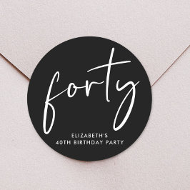 Chic Black Whiite 40 Birthday Party Runt Klistermärke
