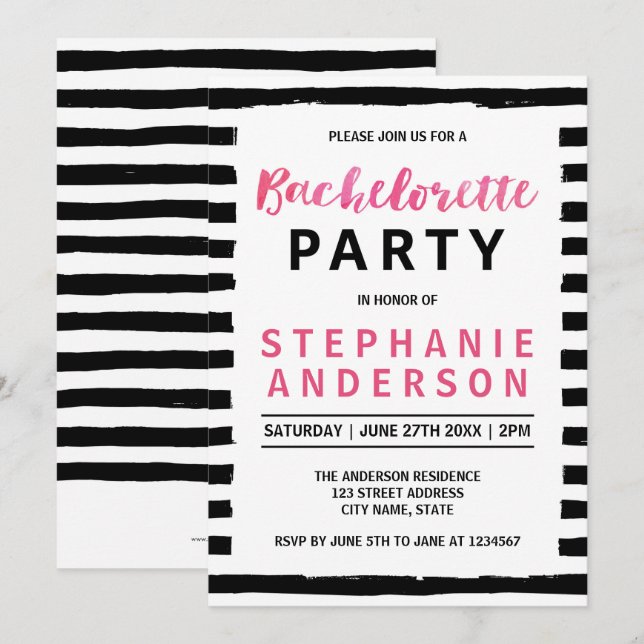 Chic Black & White Bachelorette Party-inbjudan Inbjudningar (Fram/baksida)