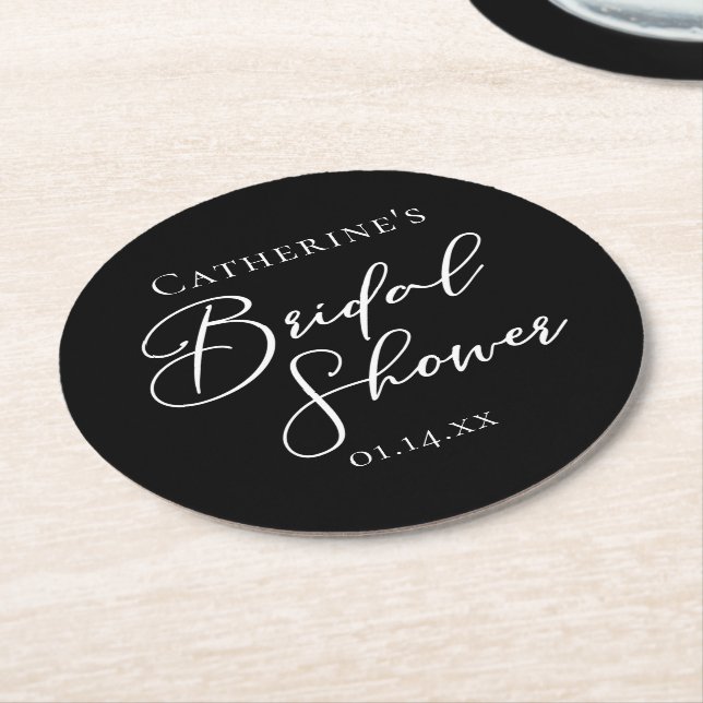 Chic Black White Bridal Shower Personalized Underlägg Papper Rund (Vinklad)