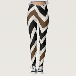 Chic Black White Brown Chevron Zig Zag Mönster Leggings