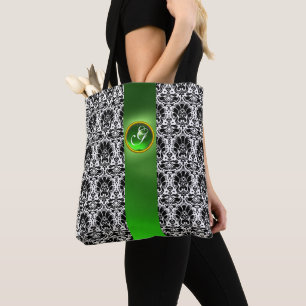 CHIC BLACK WHITE DAMASK EMERALD GRÖNT GEM MONOGRAM TYGKASSE
