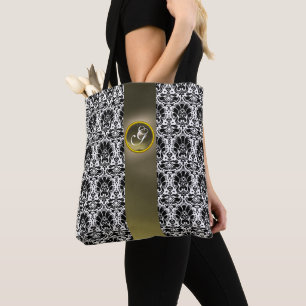 CHIC BLACK WHITE DAMASK GRÅTT GEM MONOGRAM TYGKASSE