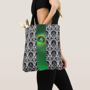 CHIC BLACK WHITE DAMASK JADE GRÖNT GEM MONOGRAM TYGKASSE