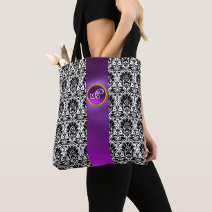 CHIC BLACK WHITE DAMASK,LILA GEMSTONE MONOGRAM TYGKASSE