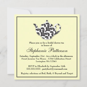 Chic Black & White Damask Möhippa Tea Party Inbjudningar
