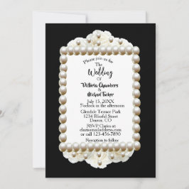 Chic Black $ White Damask Pearl bröllopsinbjudan Inbjudningar