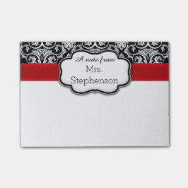 Chic Black/White Damask Red Ribbon Teacher/Women's Post-it Block