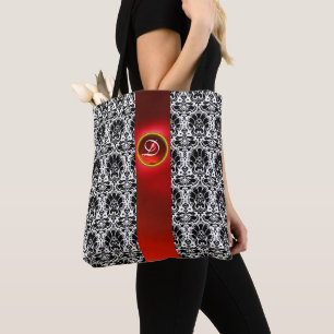 CHIC BLACK WHITE DAMASK RED RUBY GEMSTONE MONOGRAM TYGKASSE