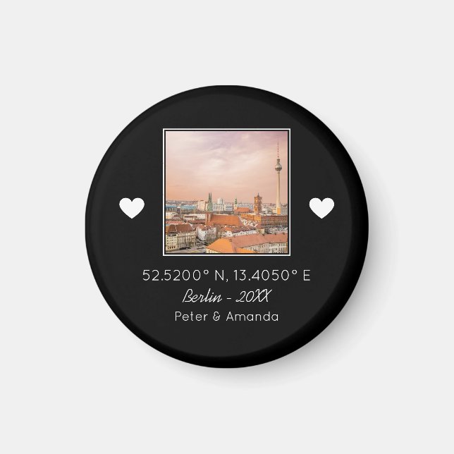 Chic Black & White First Date Keepsak Boykompis Magnet (Framsidan)