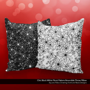 Chic Black White Floral Pattern Reversible Kudde