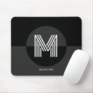 Chic Black White Grått Geometric Modern Monogram Musmatta