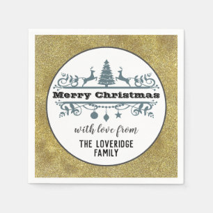 Chic Black White Grått God jul Guld Glitter Pappersservett