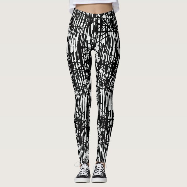 Chic Black White Grunge Mönster Leggings (Framsida)