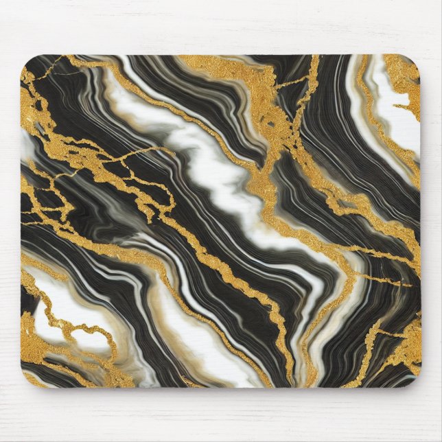 Chic Black White Guld Marble look Glamor Musmatta (Framsidan)