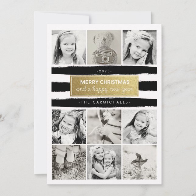 Chic Black White Guld Photo Collage Helgdagars Car Julkort (Framsida)