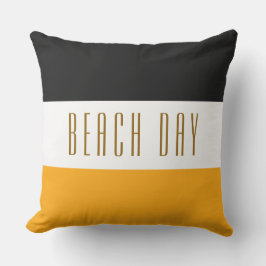 Chic Black White Gult Rand BEACH DAY Text Kudde