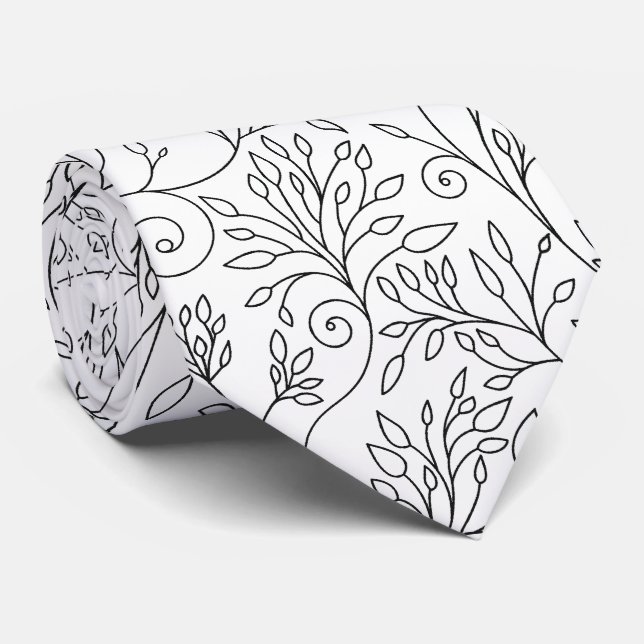 Chic Black White Line Art Vines Floral Pattern Slips (Rullad)