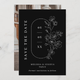 Chic Black & White Line Drawing Blommigt Photo Brö Spara Datumet