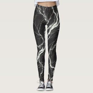 Chic Black & White Marble View Glamor Leggings