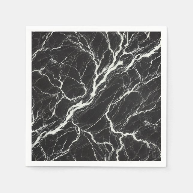 Chic Black & White Marble View Glamor Pappersservett (Framsidan)