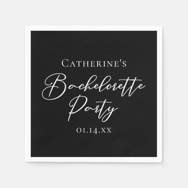 Chic Black White Minimalist Bachelorette Party Pappersservett (Framsidan)