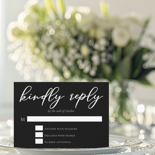Chic Black White Modern Bröllop Kinly Reply OSA Kort (Skapare uppladdad)