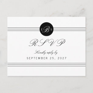 Chic Black White Monogram Response OSA Postcard Inbjudan Vykort