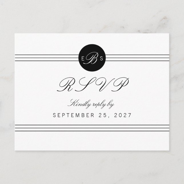 Chic Black White Monogram Response OSA Postcard Inbjudan Vykort (Framsida)
