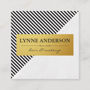 Chic Black White Rand Faux Metallic Guld Fyrkantigt Visitkort