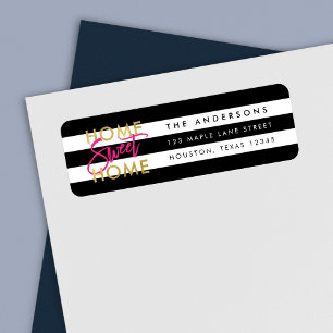 Chic Black & White Rand Guld Home Sweet Home Returadress Etikett