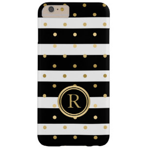 Chic Black & White Rand Guld-Polka dots Barely There iPhone 6 Plus Skal