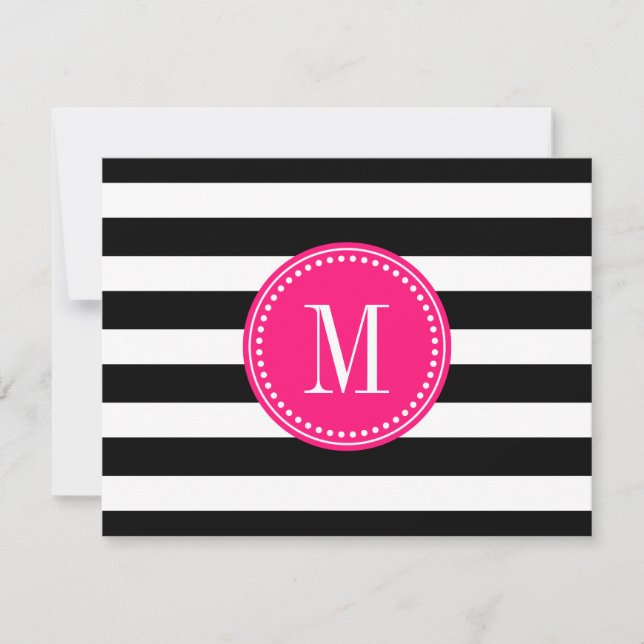 Chic Black & White Rand Personlig Monogram Inbjudningar (Framsida)