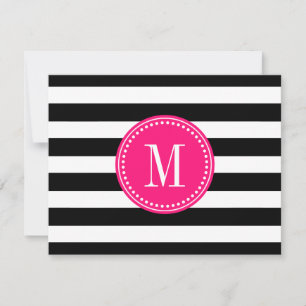 Chic Black & White Rand Personlig Monogram Inbjudningar