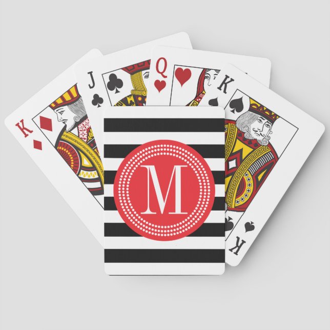Chic Black & White Rand Personlig Monogram Spelkort (Baksidan)