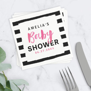 Chic Black & White Rand Rosa Baby Shower Pappersservett