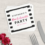 Chic Black & White Rand Rosa Bachelorette Party Pappersservett<br><div class="desc">Impress dina gäster med den här chicen Bachelorette Party napkin med snyggt svart och vit rand-bakgrund och ord ’Bachelorette’ i rosa vattenfärgsskript. Kolla in matchande Bachelorette Party-inbjudan i min butik http://www.zazzle.com/chic_black_white_bachelorette_party_invitation-256564780124438394?rf=238364477188679314 Anpassa den genom att ersätta platshållartexten. Om du vill ha fler alternativ, till exempel att ändra teckensnitt, klickar du storlekt...</div>
