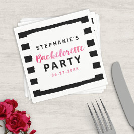 Chic Black & White Rand Rosa Bachelorette Party Pappersservett