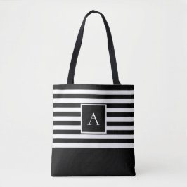 CHIC BLACK WHITE RAND Square Brev Monogram Tygkasse