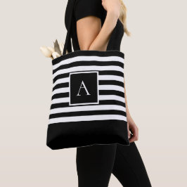 CHIC BLACK WHITE RAND Square Brev Monogram Tygkasse