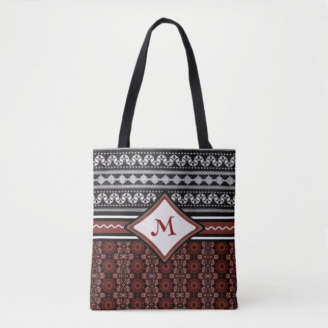 Chic Black, White & Red Abstrakt Tribal Tygkasse (Framsida)