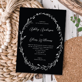 Chic Black White Rustic Wildblomen Wandeans Bröllo Inbjudningar