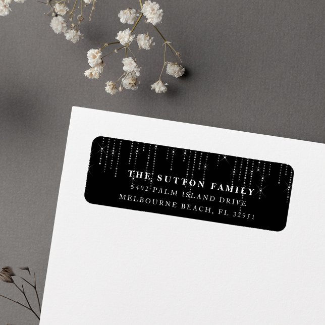 Chic Black & White String Ljus Returadress Etikett (Skapare uppladdad)