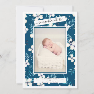 Chic Bläddra blå vattenfärgsfoto baby födelse Meddelande
