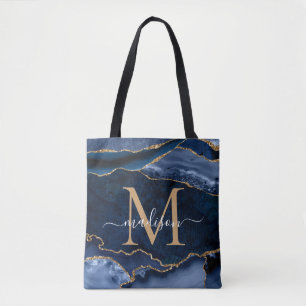 Chic Blått Guld-agate Geode Feminine Monogram Tygkasse