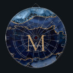 Chic Blått Guld-Glitter-agate Geode Monogram Darttavla<br><div class="desc">Modern Glam Navy Blue Guld Glitter Gnistra Agate Geode Elegant Feminine Monogram-skript Namn Dartboard</div>