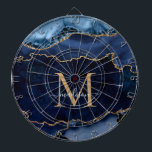 Chic Blått Guld-Glitter-agate Geode Monogram Darttavla<br><div class="desc">Modern Glam Navy Blue Guld Glitter Gnistra Agate Geode Elegant Feminine Monogram-skript Namn Dartboard</div>