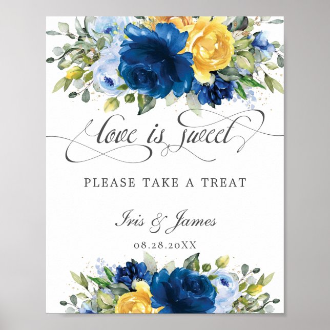 Chic Blått Gult Blommigt Kärlek är Söt Ta ett läke Poster (Framsidan)