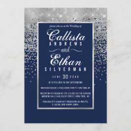 Chic Blått Silver Glitter-konfetti Bröllop Inbjudningar