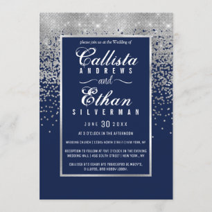 Chic Blått Silver Glitter-konfetti Bröllop Inbjudningar